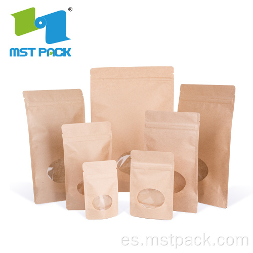 Bolsa biodegradable de papel Kraft de grado alimenticio con ventana